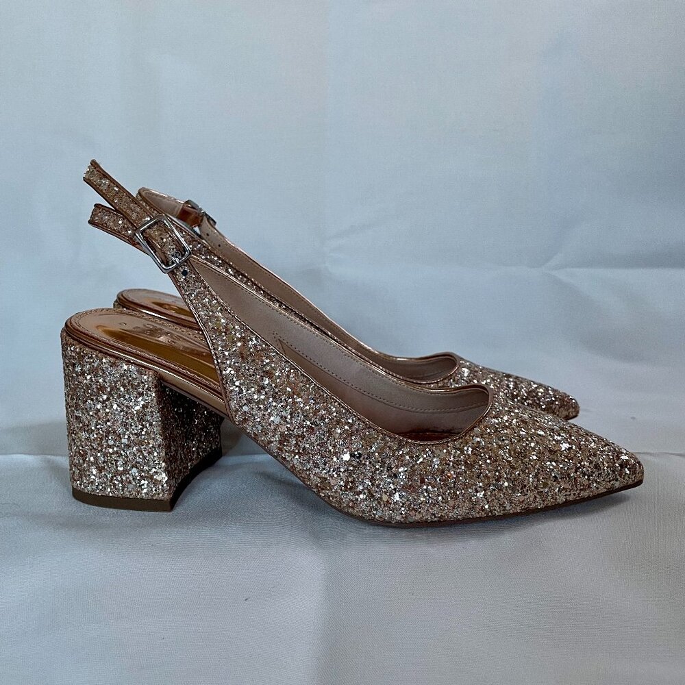 ASOS Design Glitter Pointy Toe Slingback Mid Heels